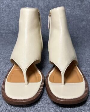 Franco Sarto Womens A-Skye Zip Open Toe Cutaway Sandal Beige Leather Size 6M